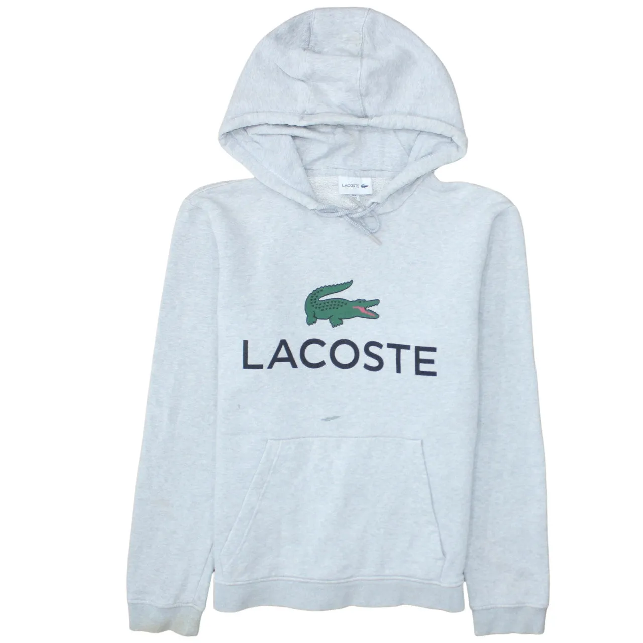 Lacoste Light Grey Hoodie Men’s Medium Printed Croc Logo Front Pocket Fleece Sweatshirt sold by Vintage Club