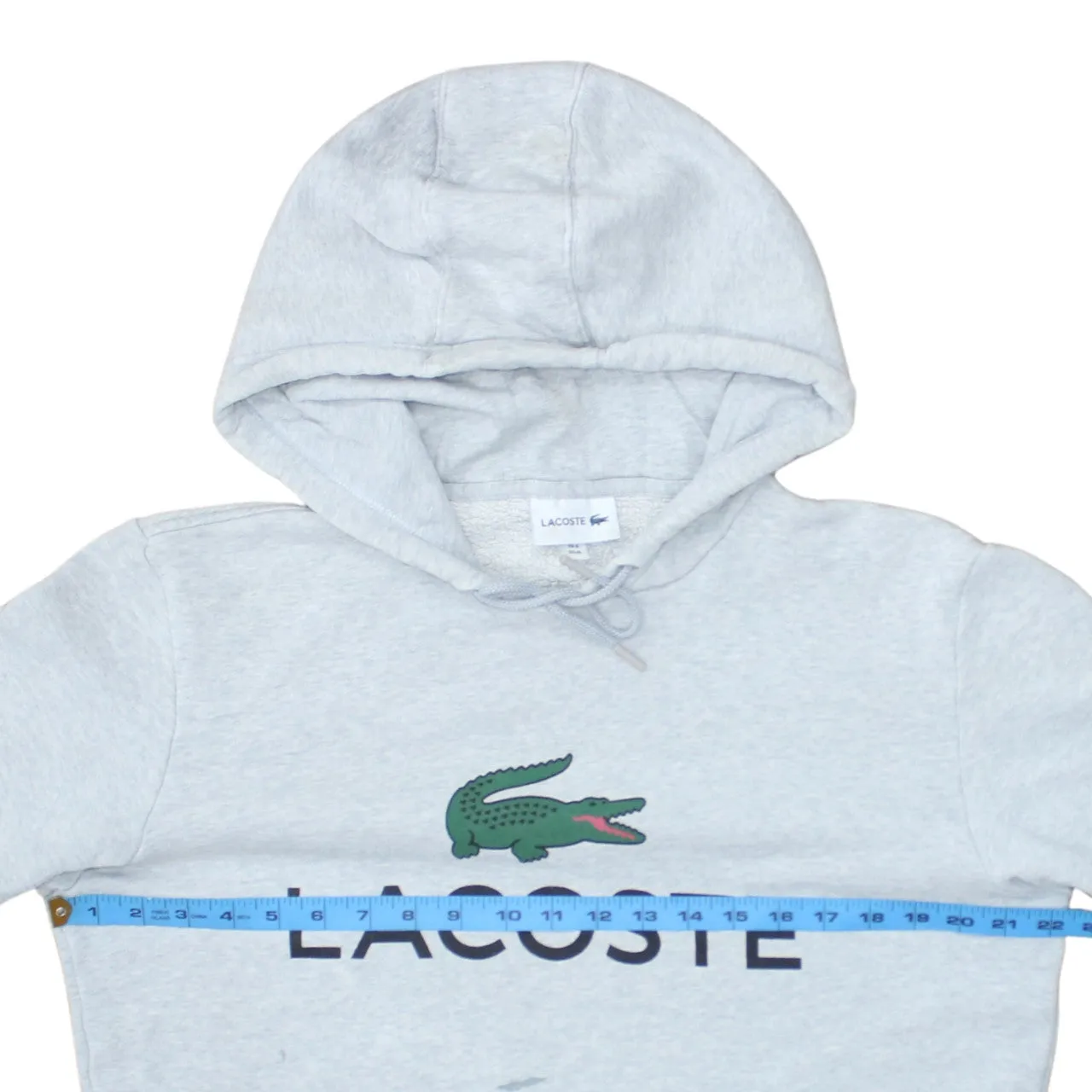 Lacoste Light Grey Hoodie Men’s Medium Printed Croc Logo Front Pocket Fleece Sweatshirt sold by Vintage Club product image thumbnail 5
