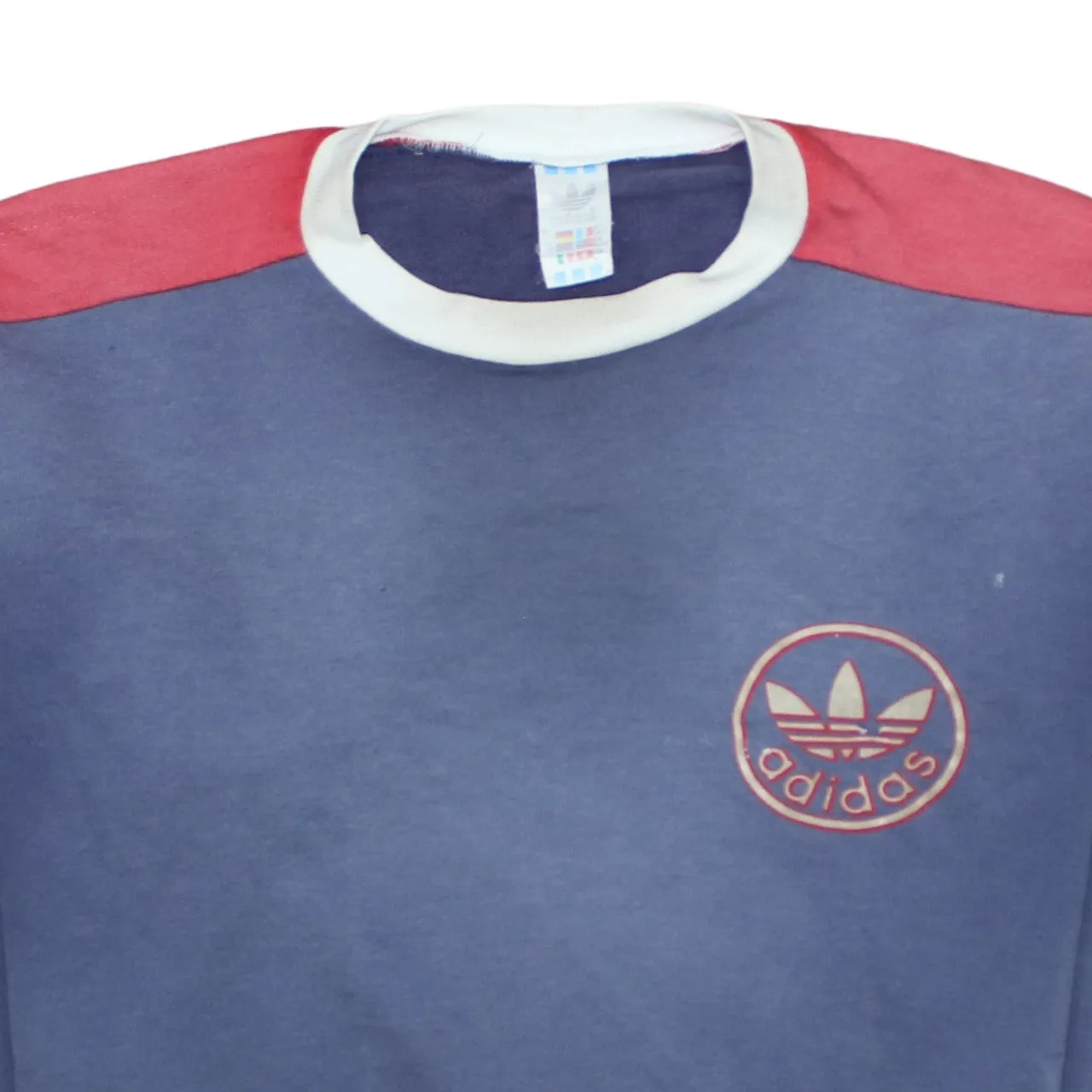 Adidas Navy Blue Sweatshirt Men's Medium Trefoil Printed Logo Colour Block Pullover Jumper sold by Vintage Club product image thumbnail 3