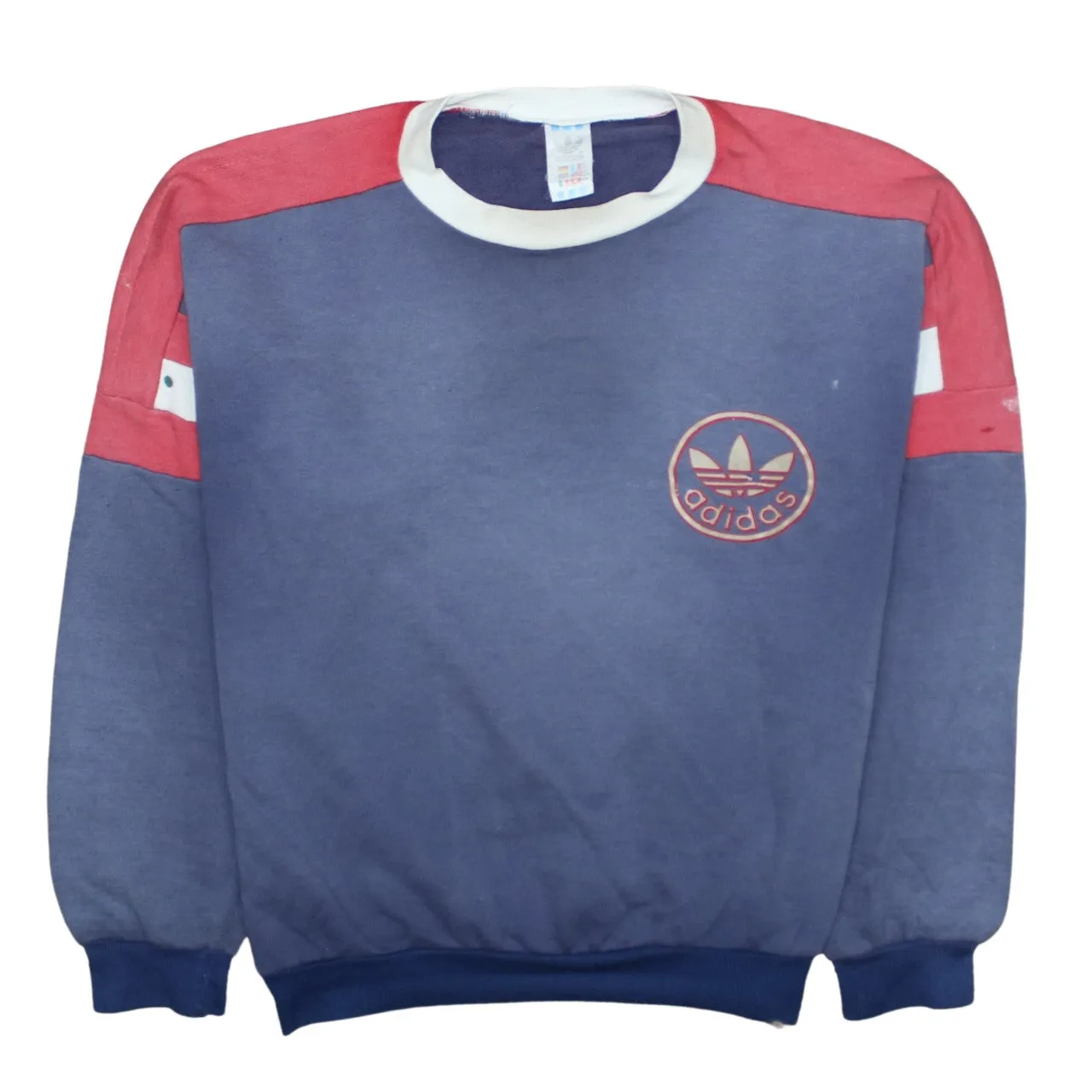 Adidas Navy Blue Sweatshirt Men's Medium Trefoil Printed Logo Colour Block Pullover Jumper sold by Vintage Club