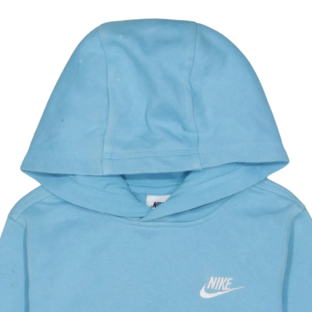 Nike Light Blue Hoodie Women’s Medium Printed Swoosh Logo Front Pouch Pullover Sweatshirt sold by Vintage Club product image thumbnail 3