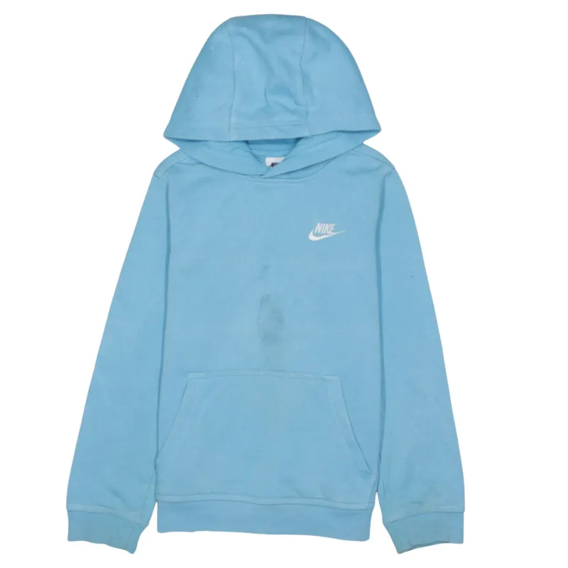 Nike Light Blue Hoodie Women’s Medium Printed Swoosh Logo Front Pouch Pullover Sweatshirt sold by Vintage Club