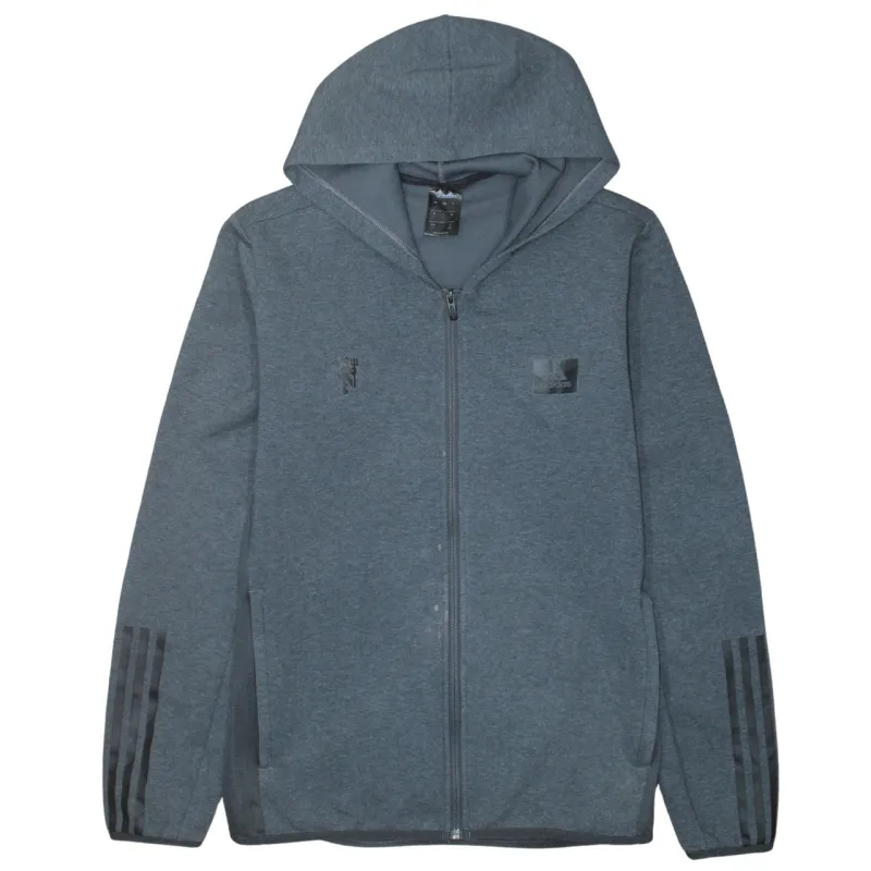 Adidas Dark Grey Full Zip Hoodie Men's Large Printed Logo Three Stripe Sleeves Sweatshirt sold by Vintage Club