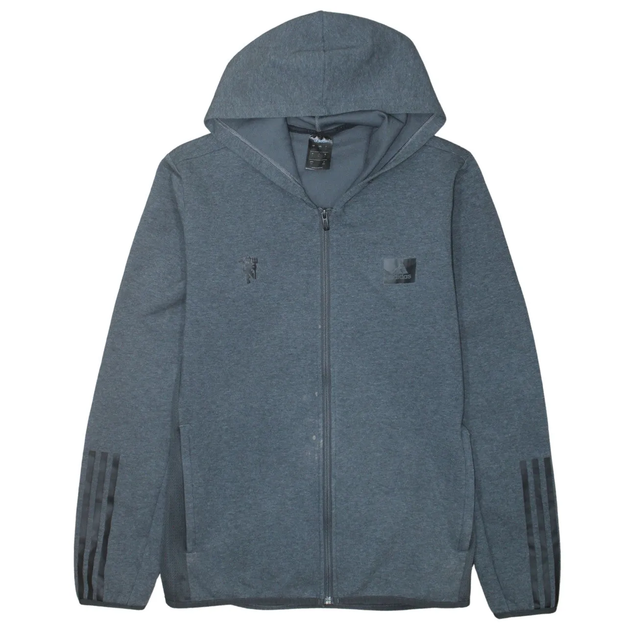 Adidas Dark Grey Full Zip Hoodie Men's Large Printed Logo Three Stripe Sleeves Sweatshirt sold by Vintage Club