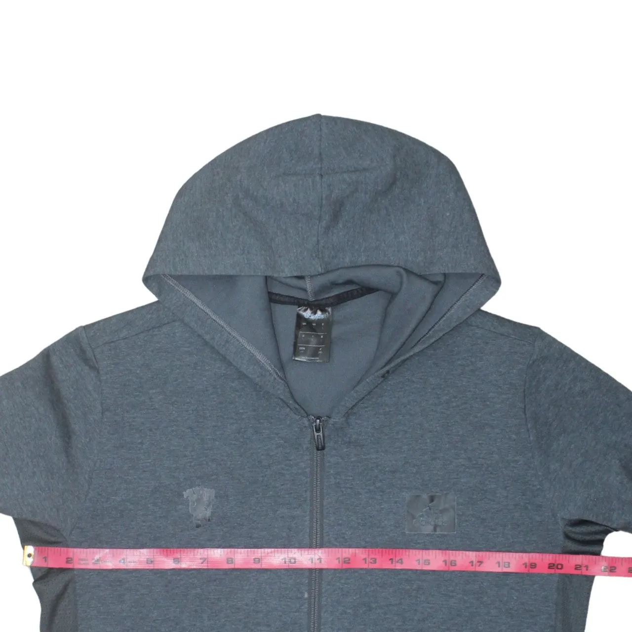 Adidas Dark Grey Full Zip Hoodie Men's Large Printed Logo Three Stripe Sleeves Sweatshirt sold by Vintage Club product image thumbnail 5