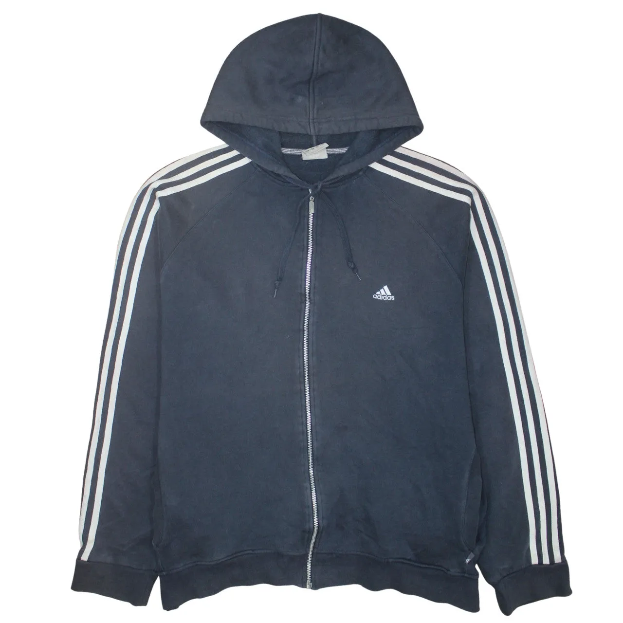 Adidas Navy Blue Full Zip Hoodie Men's XLarge Embroidered Logo Three Stripe Sleeves Sweatshirt sold by Vintage Club