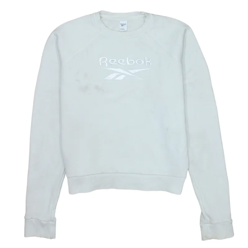 Reebok White Sweatshirt Men's Small Embroidered Chest Logo Raglan Sleeve Crewneck Pullover sold by Vintage Club