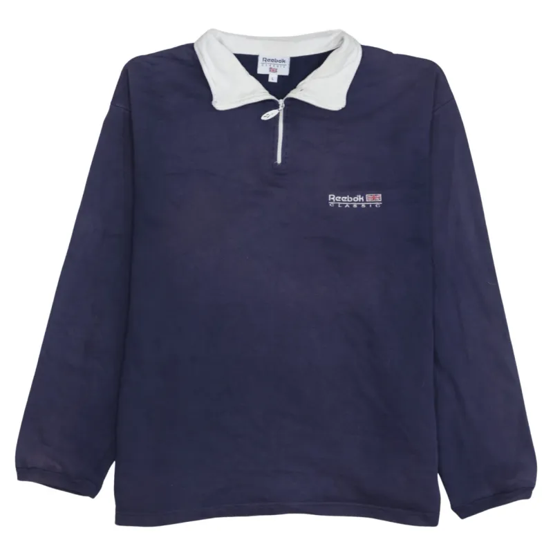 Reebok Navy Blue Sweatshirt Men's Large Half Zip Contrast Collar Embroidered Logo Pullover Top made by Reebok