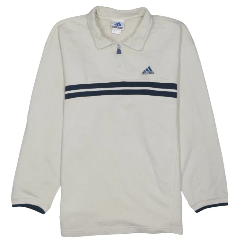 Adidas Off White Sweatshirt Men's Medium Embroidered Logo Quarter Zip Striped Pullover Top sold by Vintage Club