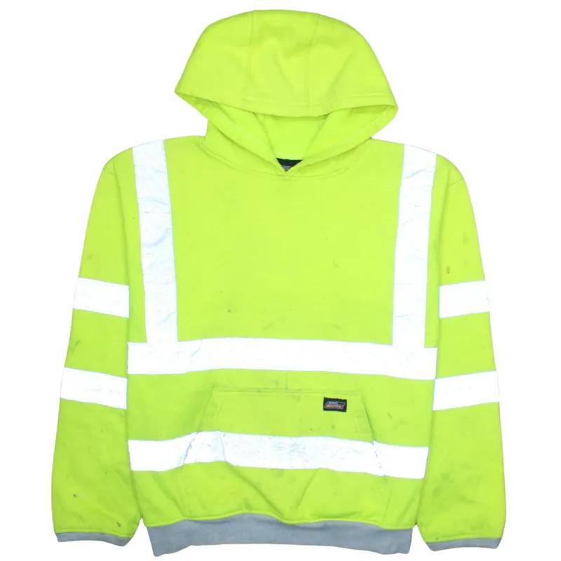 Dickies Hi Vis Yellow Hoodie Men's Large Reflective Tape Workwear Pullover Sweatshirt made by Dickies