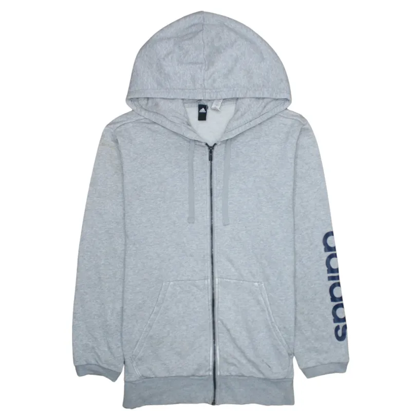 Adidas Grey Full Zip Hoodie Men's Large Printed Sleeve Logo Split Pocket Sweatshirt sold by Vintage Club