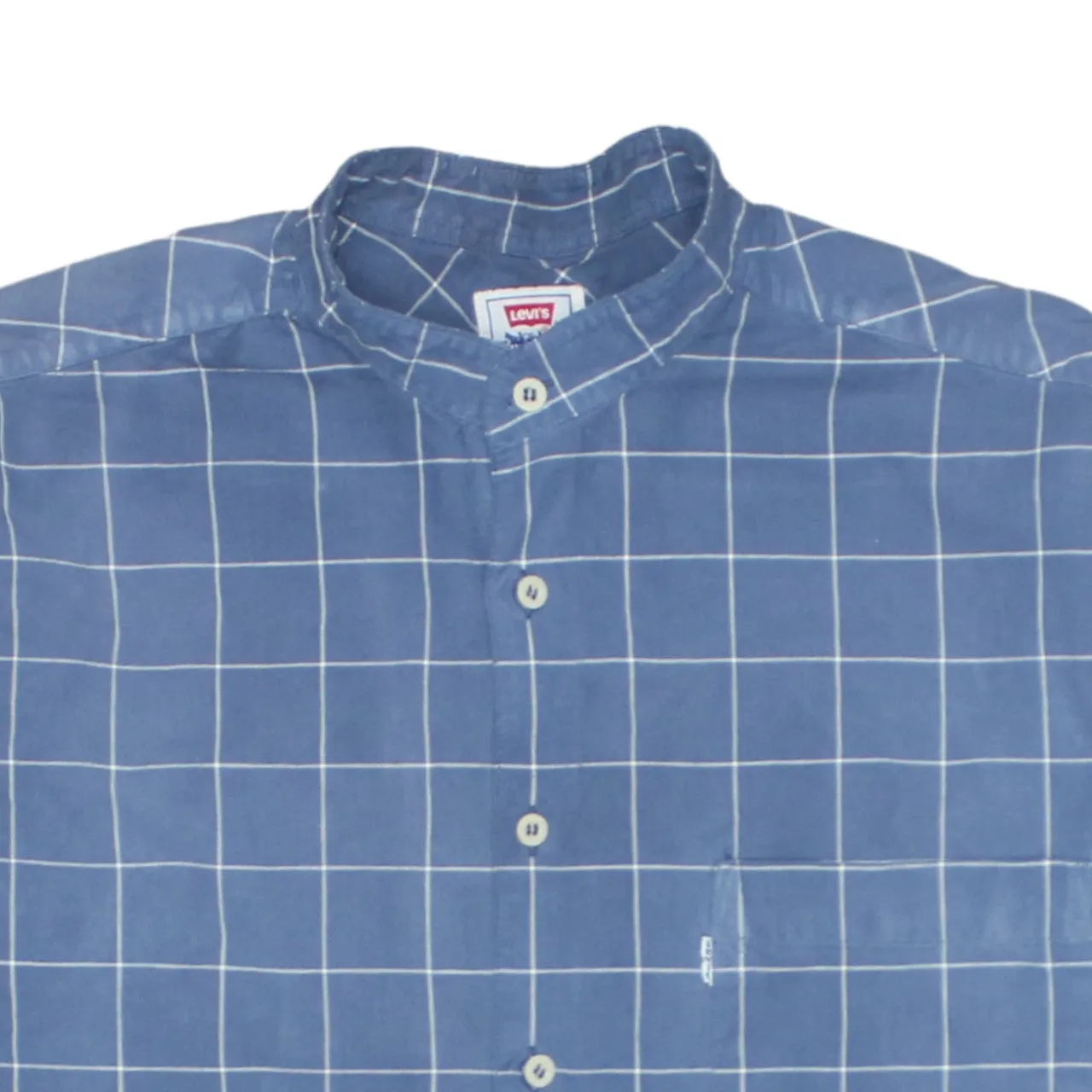 Levi's Blue Check Shirt Men's XLarge Grandad Collar Long Sleeve Casual Top sold by Vintage Club product image thumbnail 3