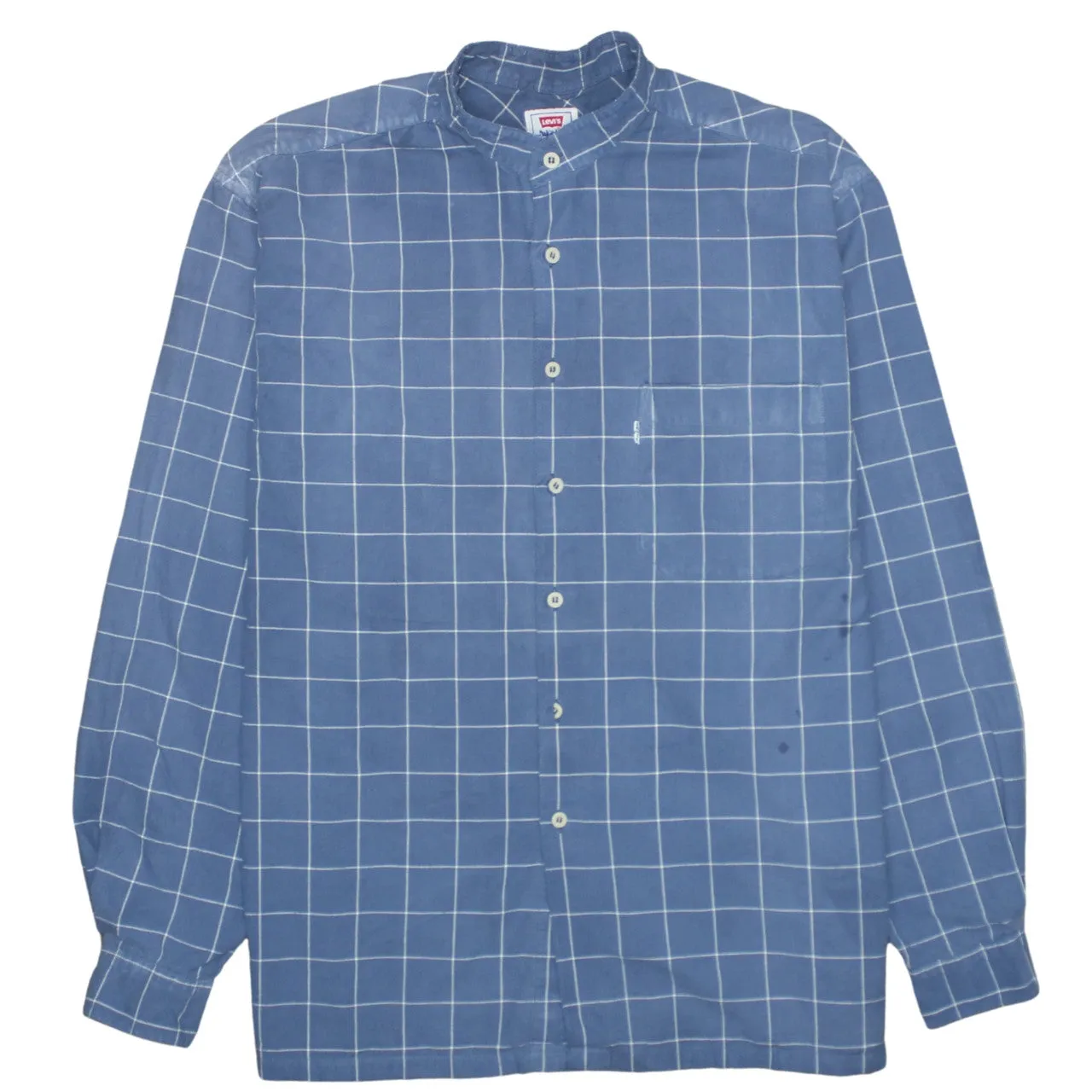 Levi's Blue Check Shirt Men's XLarge Grandad Collar Long Sleeve Casual Top sold by Vintage Club