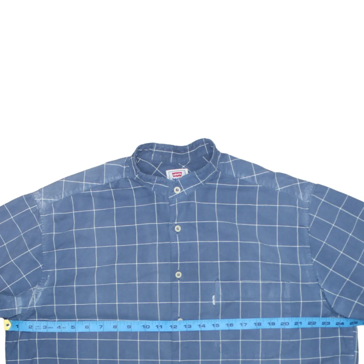 Levi's Blue Check Shirt Men's XLarge Grandad Collar Long Sleeve Casual Top sold by Vintage Club product image thumbnail 5