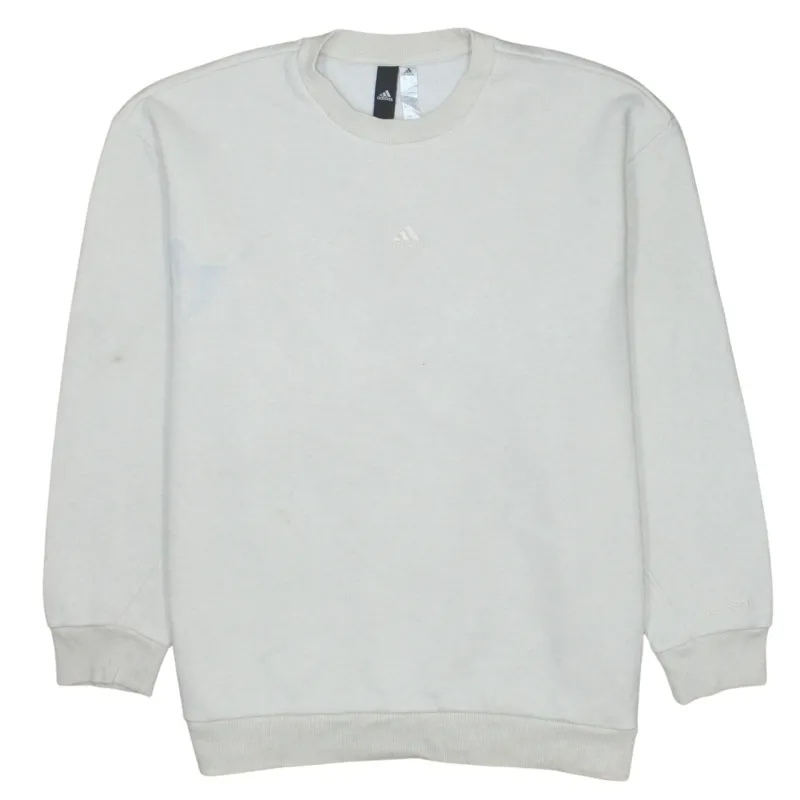 Adidas Beige Cream Sweatshirt Women’s XSmall Small Logo Embroidered Chest Crewneck Pullover sold by Vintage Club