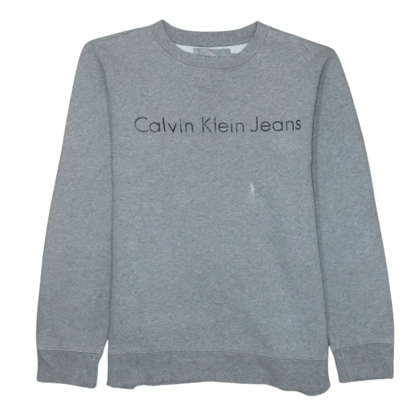 Calvin Klein Grey Sweatshirt Men's Small Embroidered Logo Crewneck Pullover Fleece Top made by Calvin Klein