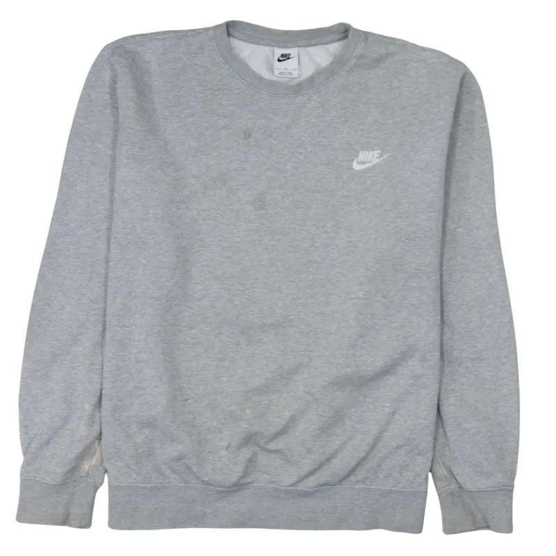 Nike Grey Sweatshirt Men's Large Printed Swoosh Logo Crewneck Pullover Fleece Top made by Nike