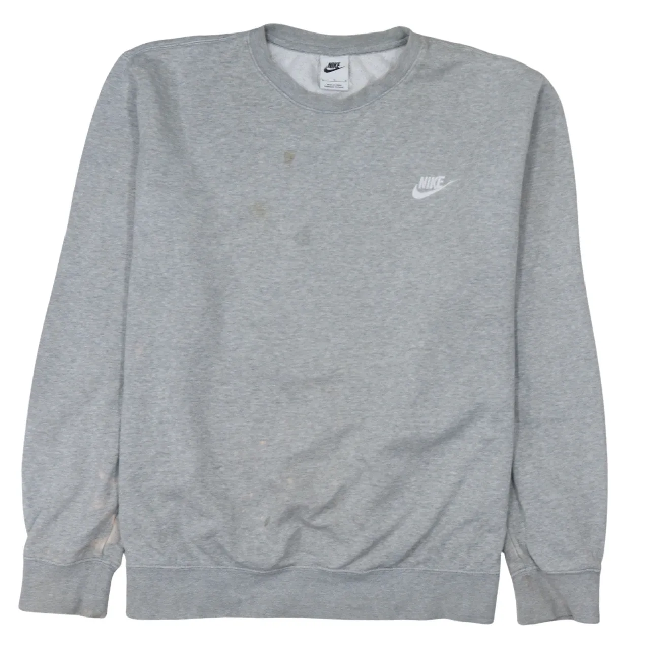 Nike Grey Sweatshirt Men's Large Printed Swoosh Logo Crewneck Pullover Fleece Top sold by Vintage Club