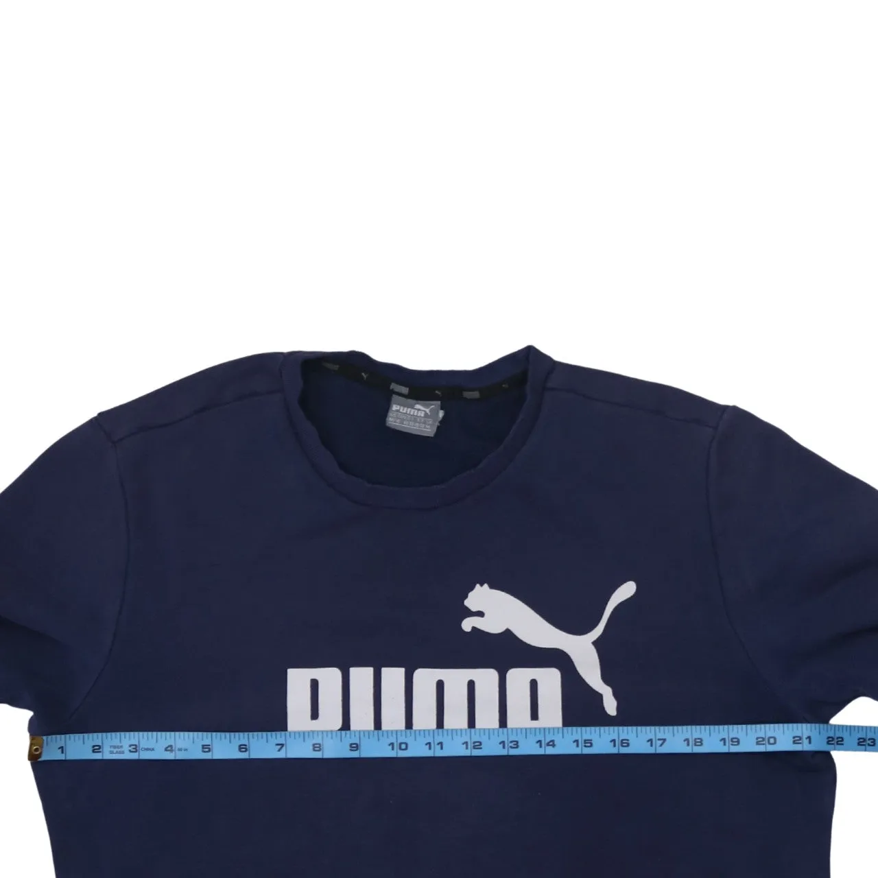 Puma Navy Blue Sweatshirt Men’s Medium Printed Logo Crewneck Ribbed Hem Pullover Top sold by Vintage Club product image thumbnail 5