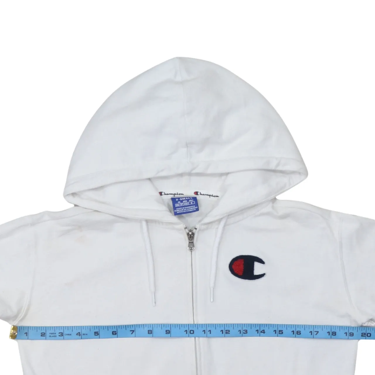 Champion White Zip Hoodie Women’s XSmall Embroidered C Logo Drawstring Hood Sweatshirt sold by Vintage Club product image thumbnail 5