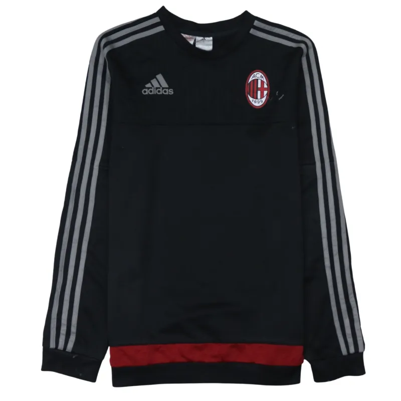Adidas Black AC Milan Sweatshirt Men's XLarge Three Stripe Sleeves Embroidered Logos Training Top sold by Vintage Club