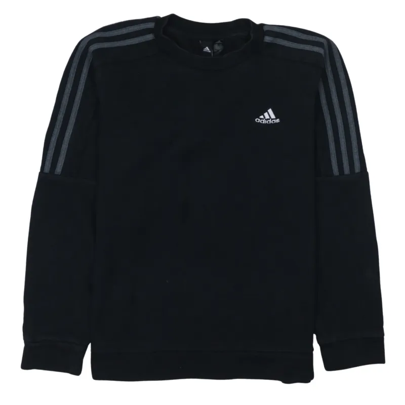 Adidas Black Sweatshirt Men's Small Three Stripe Sleeves Embroidered Chest Logo Pullover Top sold by Vintage Club