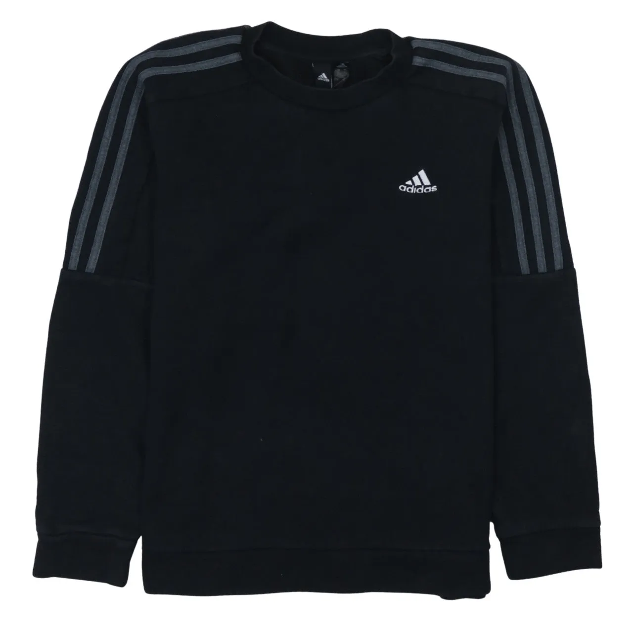 Adidas Black Sweatshirt Men's Small Three Stripe Sleeves Embroidered Chest Logo Pullover Top sold by Vintage Club