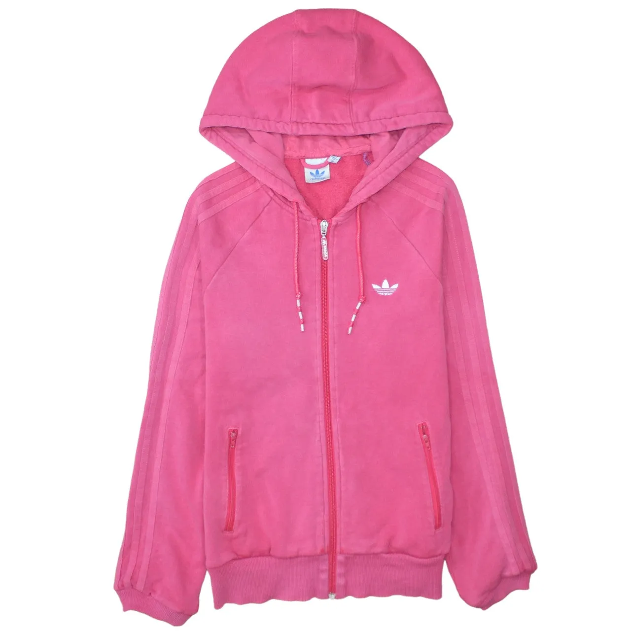 Adidas Pink Full Zip Hoodie Men's XSmall Trefoil Logo Three Stripe Sleeves Fleece Top sold by Vintage Club