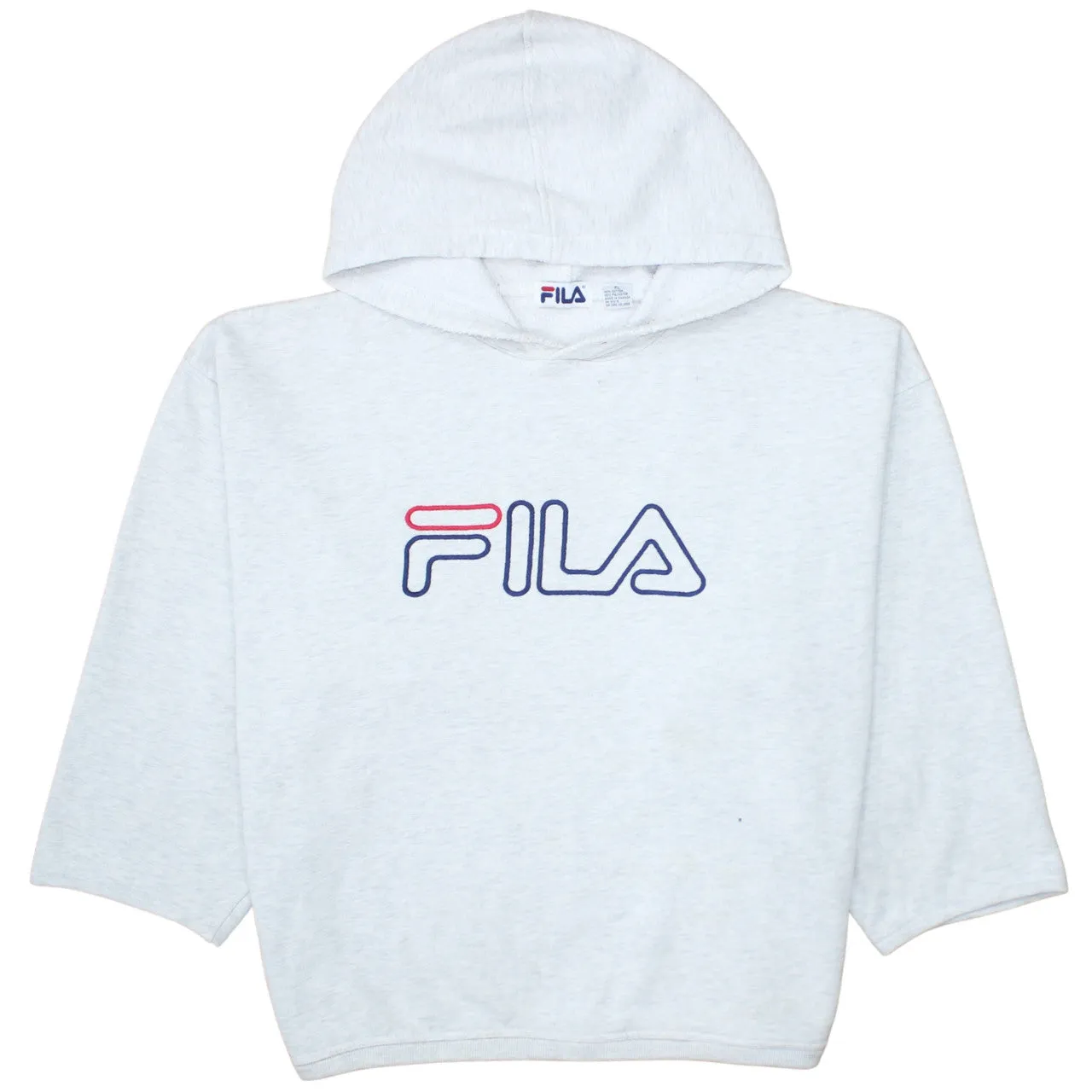 Fila Light Grey Hoodie Men's XLarge Printed Logo Cosy Fleece Lined Pullover Sweatshirt sold by Vintage Club