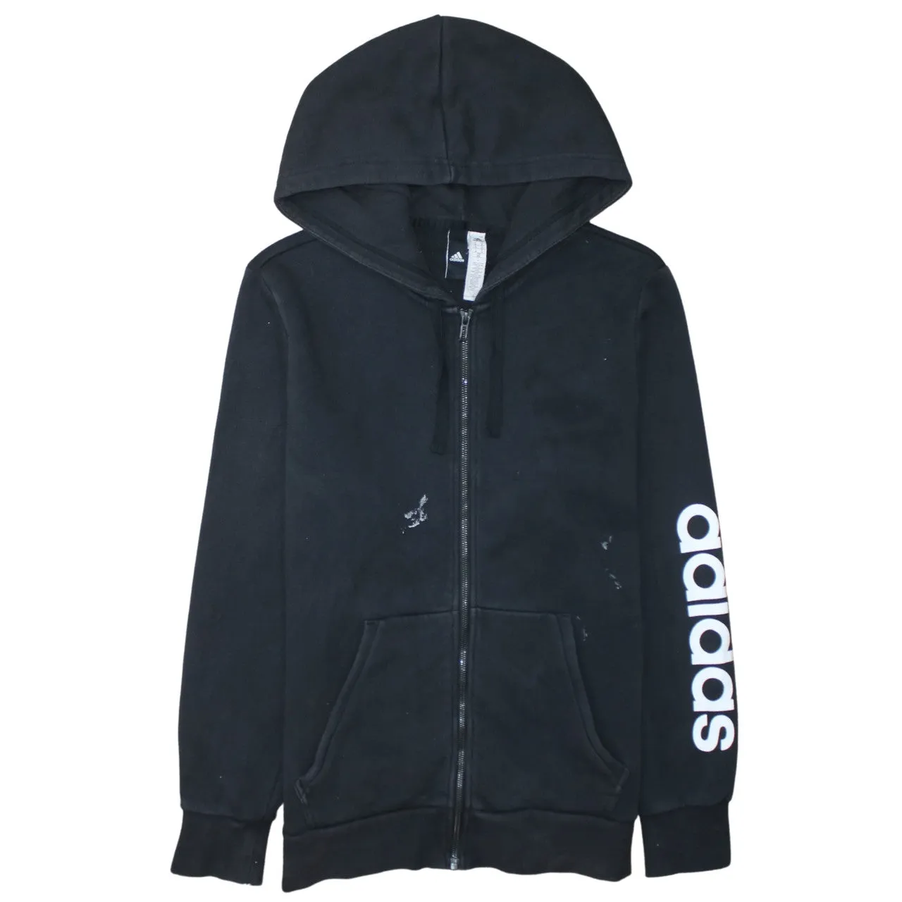 Adidas Black Full Zip Hoodie Men's Medium Sleeve Logo Drawstring Hood Pockets Sweatshirt sold by Vintage Club