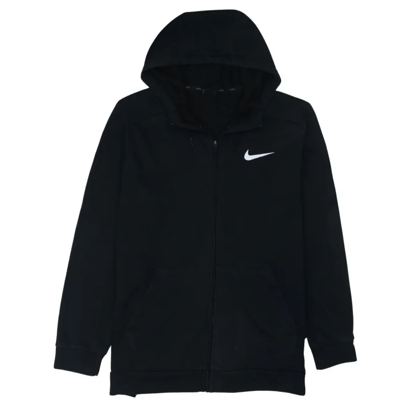 Nike Black Full Zip Hoodie Men’s XLarge Embroidered Swoosh Split Pocket Fleece Sweatshirt sold by Vintage Club