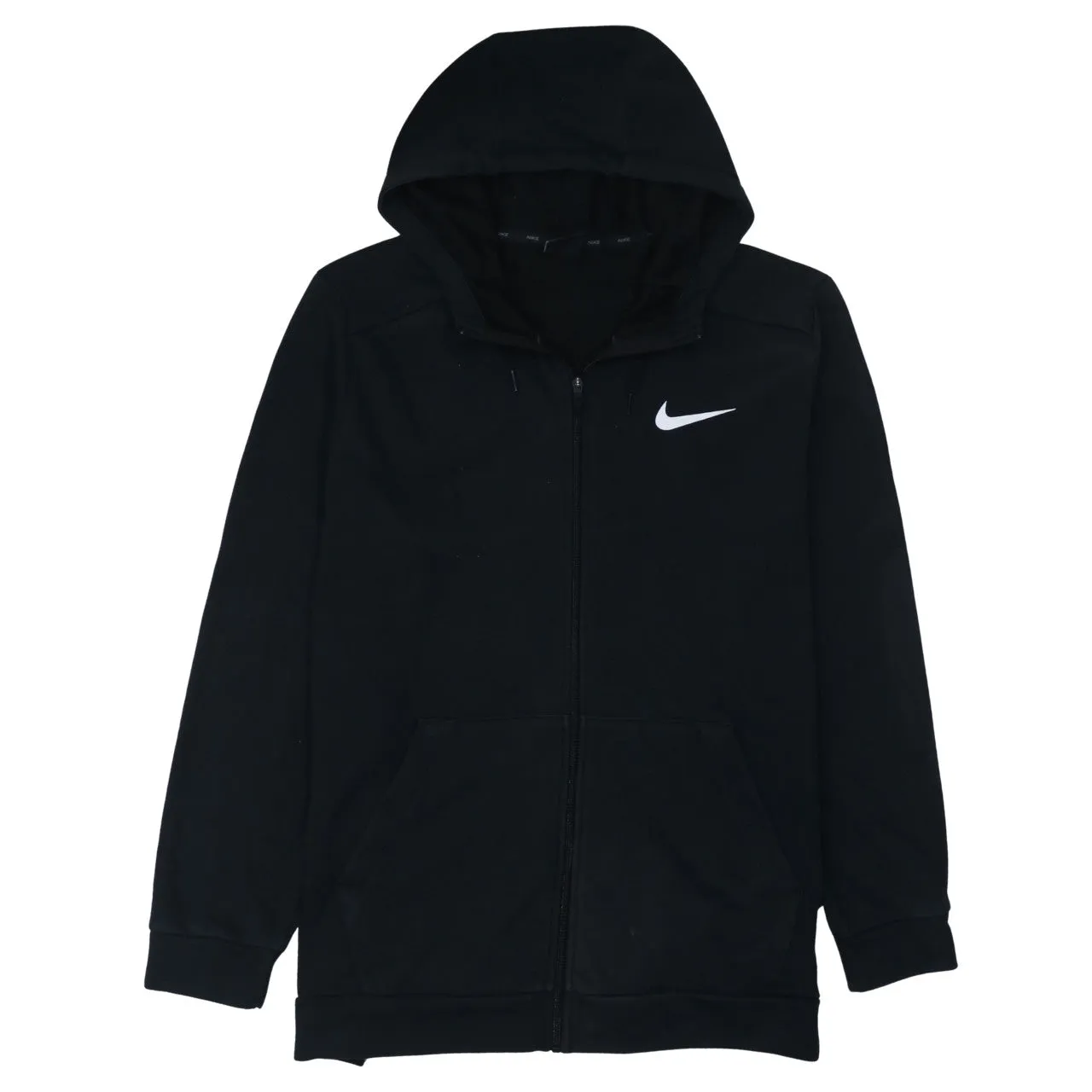 Nike Black Full Zip Hoodie Men’s XLarge Embroidered Swoosh Split Pocket Fleece Sweatshirt sold by Vintage Club