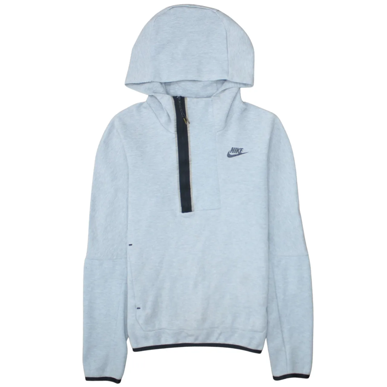 Nike Light Grey Hoodie Men’s XSmall Half Zip Embroidered Logo Contrast Trim Pullover Sweatshirt sold by Vintage Club