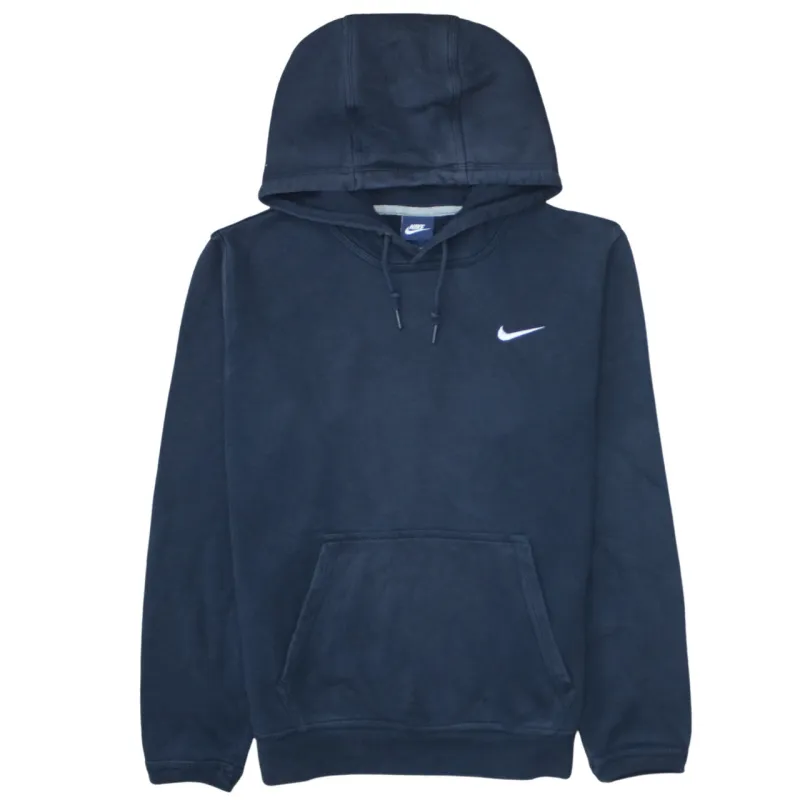Nike Navy Blue Hoodie Men's Medium Embroidered Swoosh Logo Front Pocket Pullover Sweatshirt sold by Vintage Club
