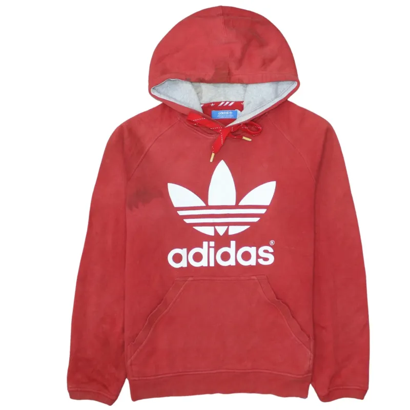 Adidas Red Hoodie Men's Small Trefoil Printed Logo Front Pocket Pullover Sweatshirt sold by Vintage Club
