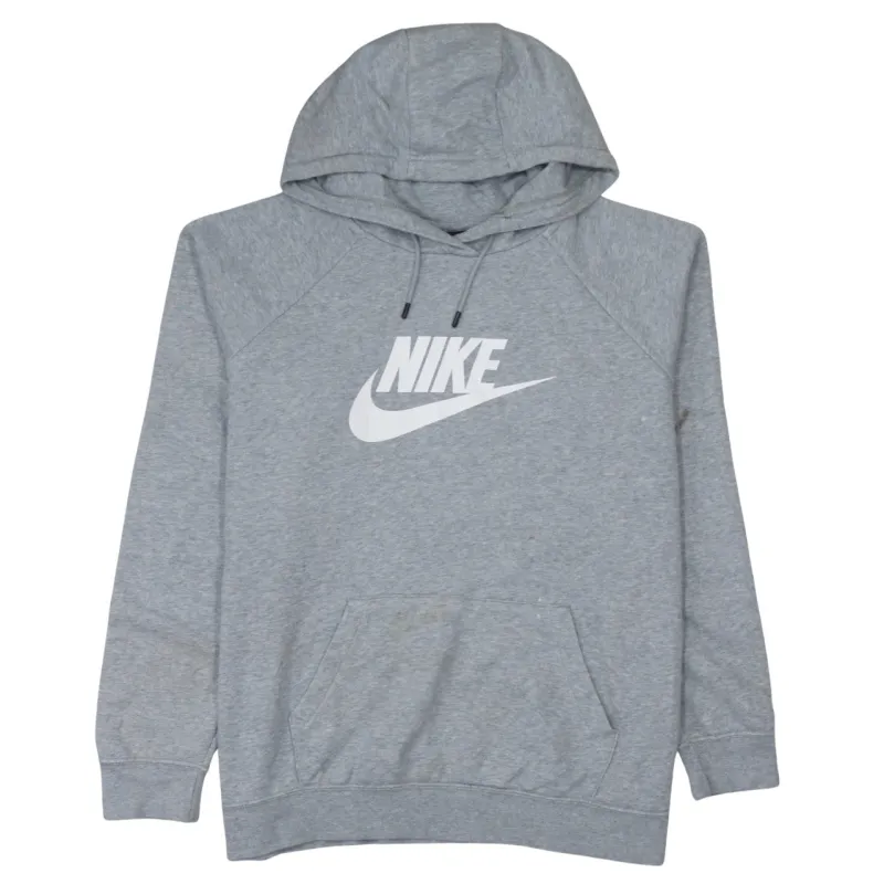 Nike Grey Hoodie Men’s XLarge Printed Swoosh Logo Front Pocket Pullover Sweatshirt sold by Vintage Club