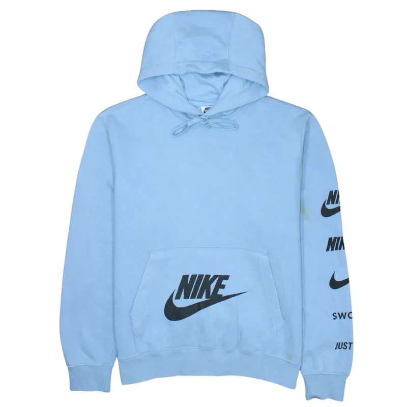 Nike Light Blue Hoodie Men's Medium Printed Swoosh Logos Sleeve Graphic Pullover Sweatshirt sold by Vintage Club