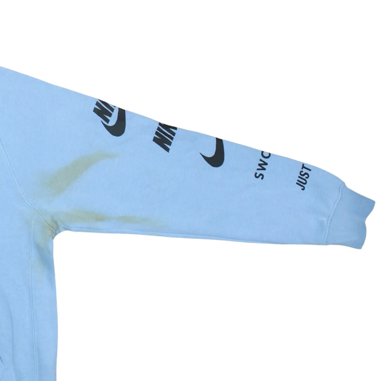 Nike Light Blue Hoodie Men's Medium Printed Swoosh Logos Sleeve Graphic Pullover Sweatshirt sold by Vintage Club product image thumbnail 4