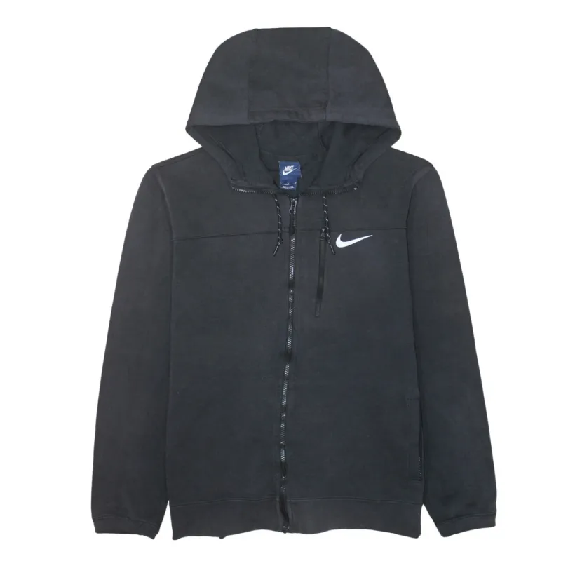 Nike Black Full Zip Hoodie Men’s Large Printed Swoosh Drawstring Hood Split Pockets Sweatshirt sold by Vintage Club