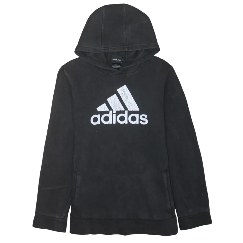 Adidas Black Hoodie Women’s Large Printed Logo Pullover Faded Casual Sweatshirt Top sold by Vintage Club