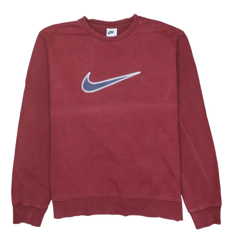 Nike Burgundy Red Sweatshirt Men's Medium Embroidered Swoosh Logo Crewneck Pullover Top made by Nike