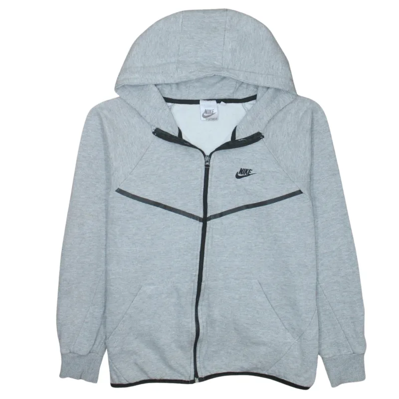 Nike Light Grey Hoodie Men's Large Full Zip Embroidered Swoosh Contrast Trim Sweatshirt sold by Vintage Club