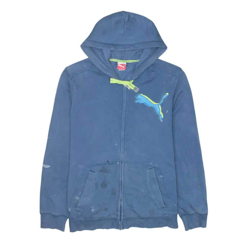 Puma Navy Blue Hoodie Men's Large Full Zip Printed Logo Front Pockets Casual Sweatshirt sold by Vintage Club