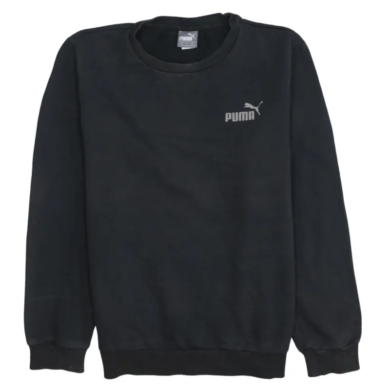 Puma Black Sweatshirt Men's Small Printed Chest Logo Ribbed Cuffs Crewneck Pullover sold by Vintage Club