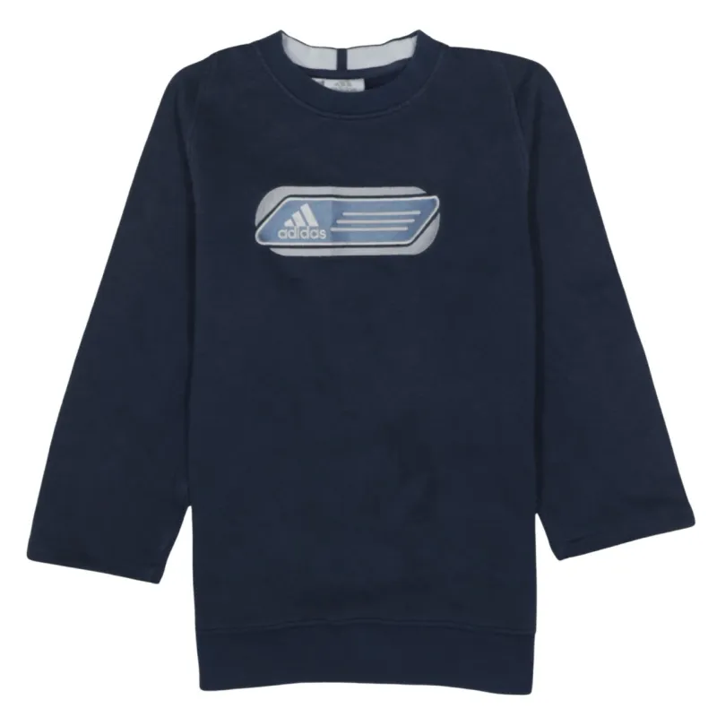 Adidas Navy Blue Sweatshirt Men's XSmall Printed Chest Logo Crewneck Pullover Top made by Adidas