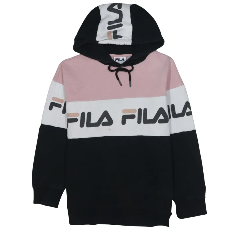 Fila Black Pink Colour Block Hoodie Men's Medium Printed Logo Pullover Sweatshirt made by Fila