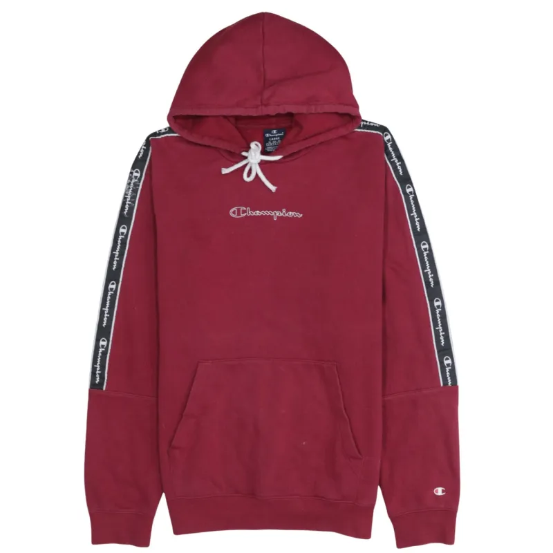 Champion Burgundy Red Hoodie Men's Large Embroidered Logo Tape Sleeve Pullover Sweatshirt sold by Vintage Club