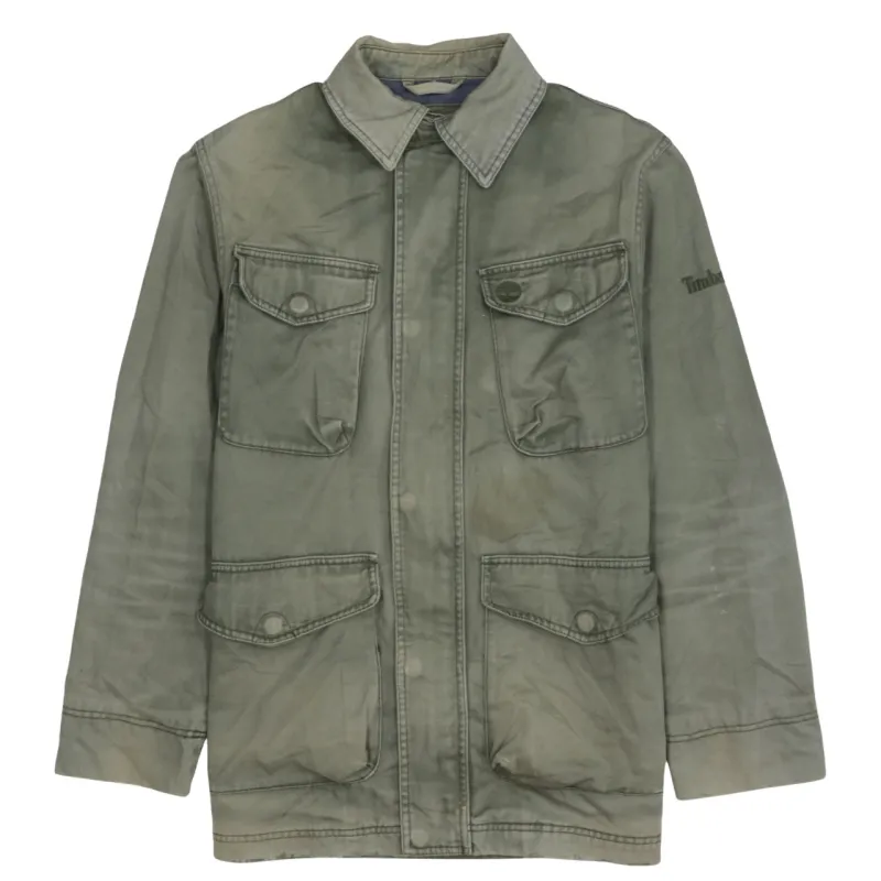 Timberland Olive Green Jacket Men's Small Four Pocket Embroidered Sleeve Logo Workwear Coat sold by Vintage Club