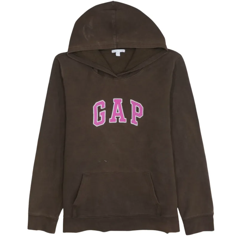 Gap Brown Hoodie Women’s Large Printed Pink Logo Front Pocket Pullover Sweatshirt sold by Vintage Club