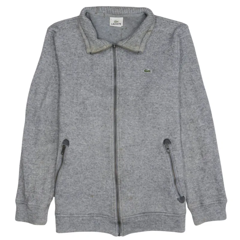 Lacoste Light Grey Full Zip Sweatshirt Men's Medium Embroidered Croc Logo Zip Pockets Fleece Jacket made by Lacoste